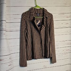 Chaps Houndstooth Print Zip‎ Front Jacket Blazer Career Casual, M